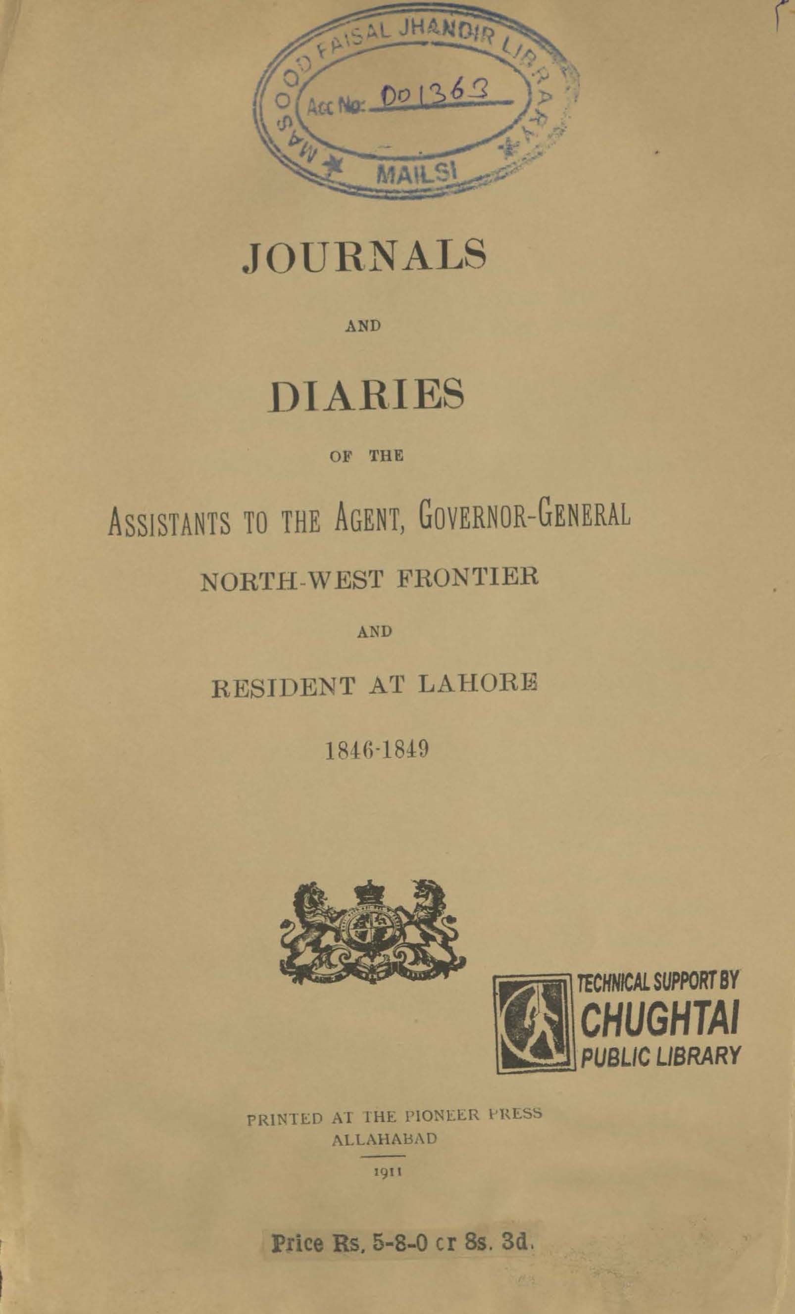 Journals and diaries of the Assistants to the Resident at Lahore, 1846-1849