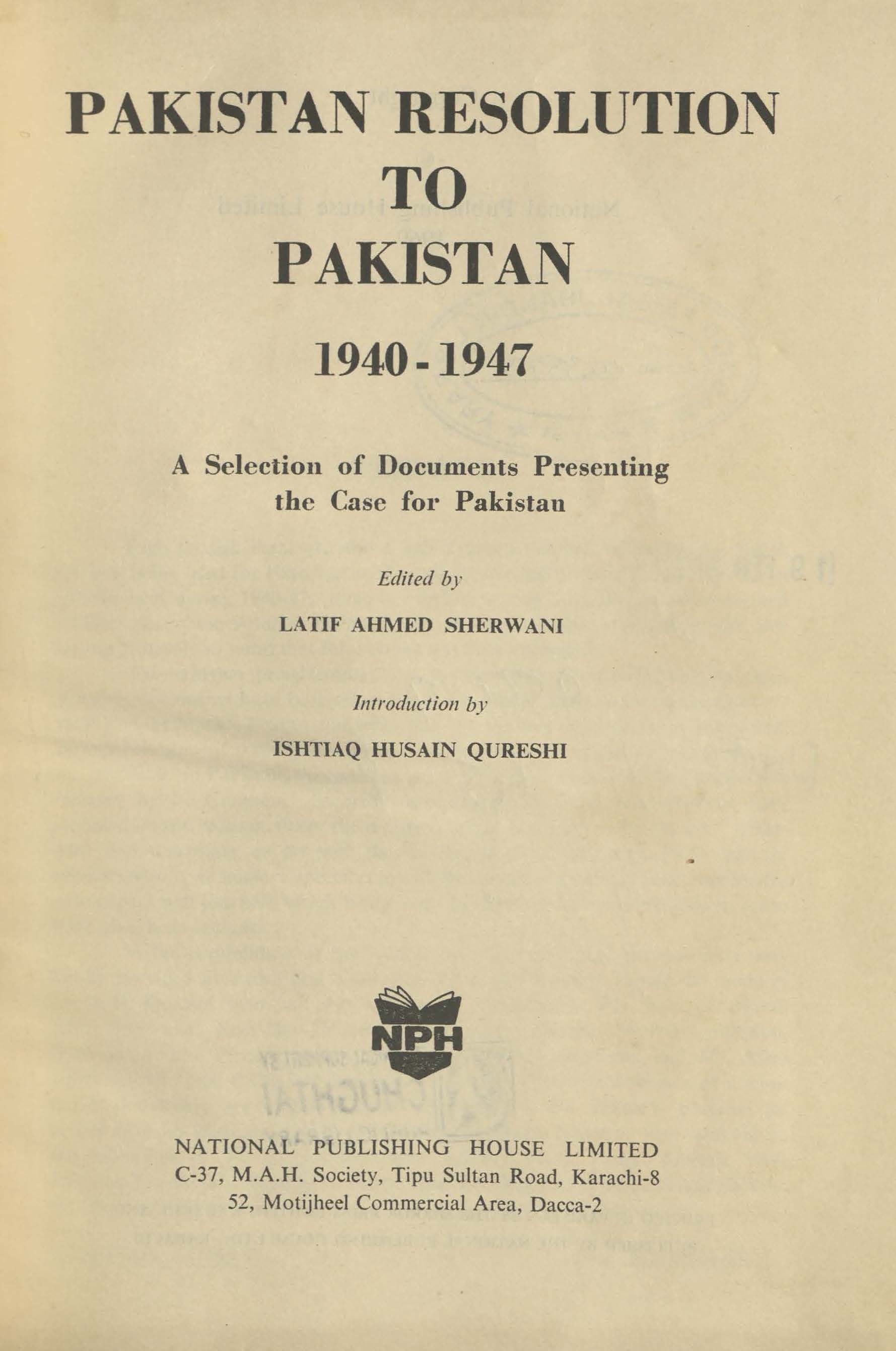 Pakistan resolution to Pakistan, 1940-1947