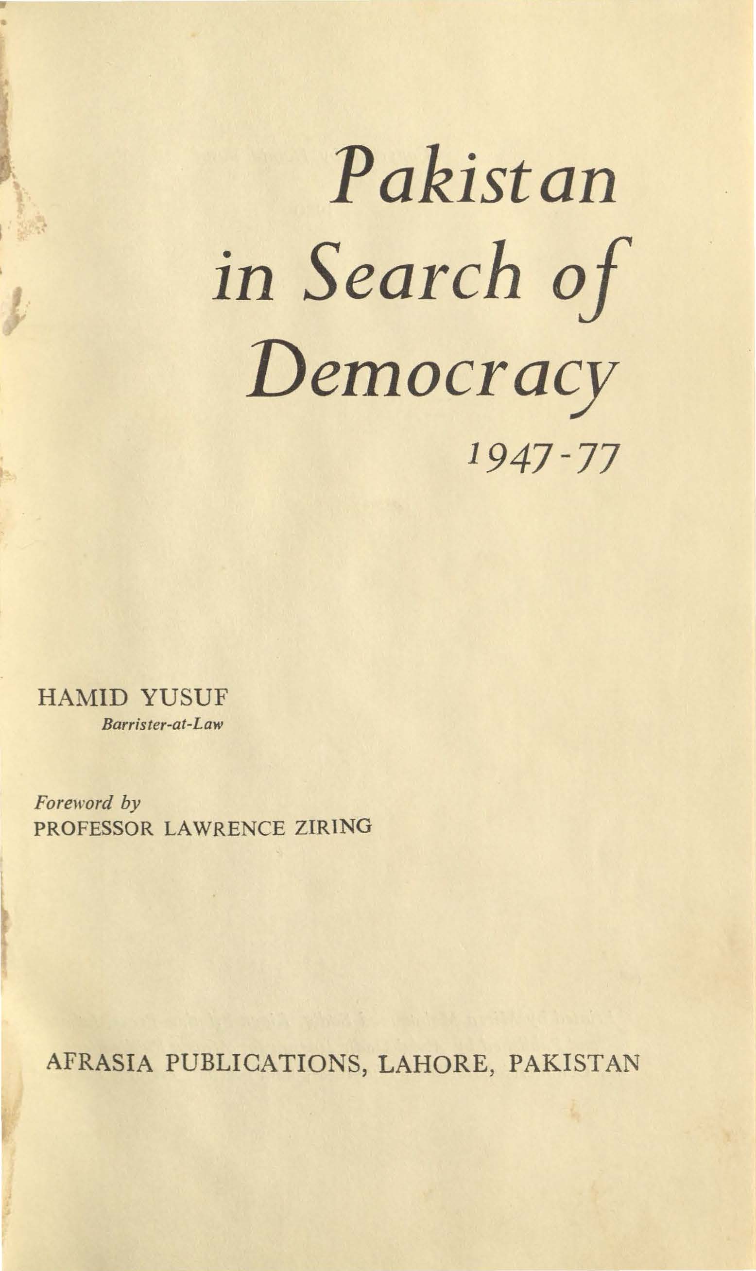 Pakistan in search of democracy, 1947-77