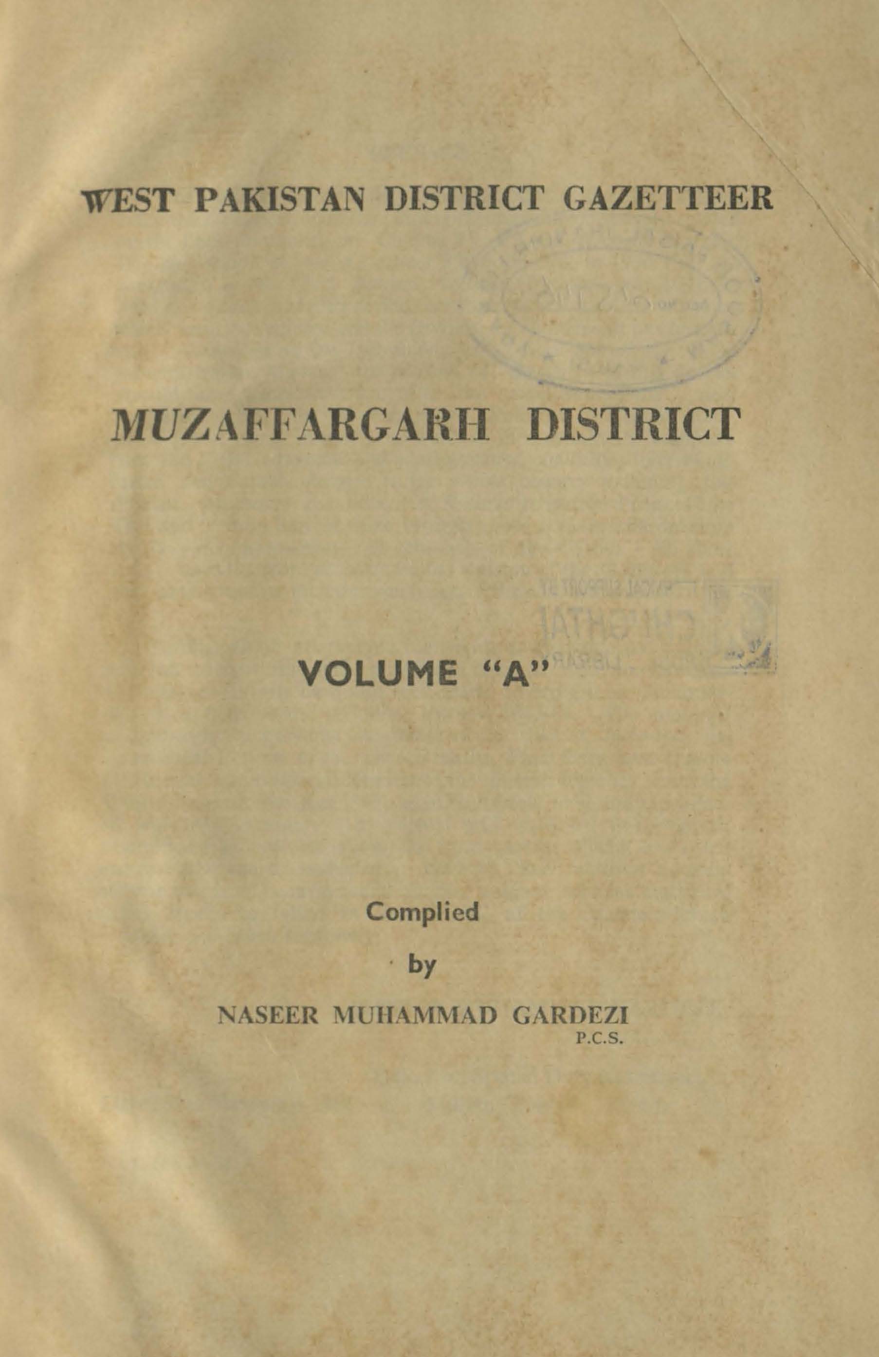 west Pakistan district gazetteer Muzaffargarh District