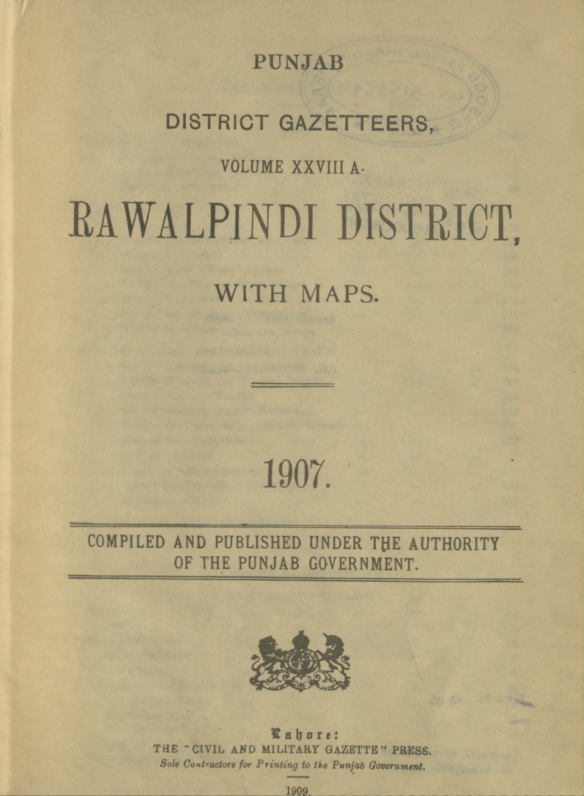 Punjab District Gazetteers Rawalpindi District 1907