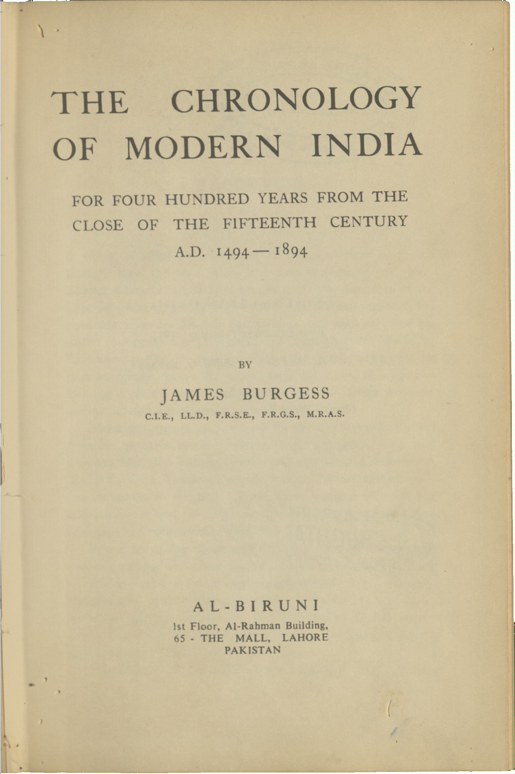 The chronology of modern India for four hundred years from the close of the fifteenth century