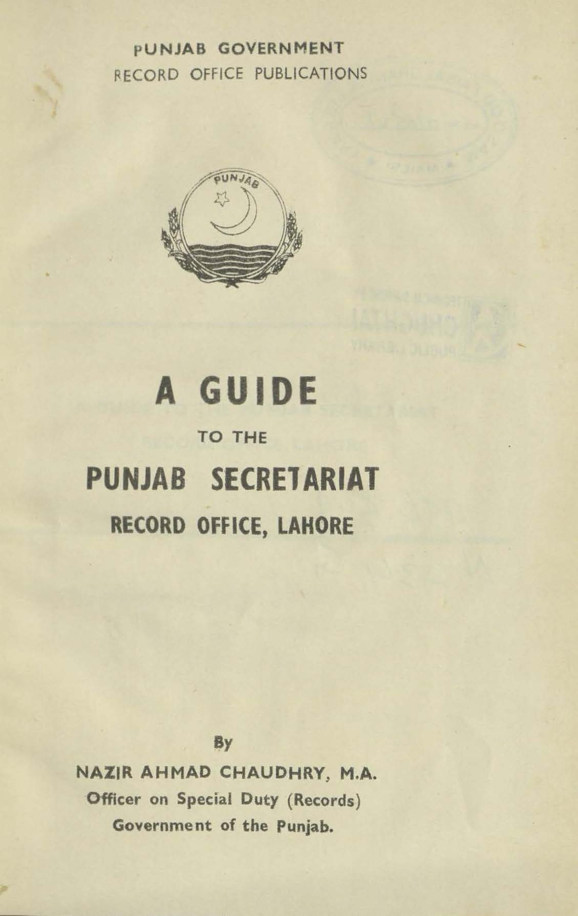 A guide to the Punjab Secretariat Record Office, Lahore