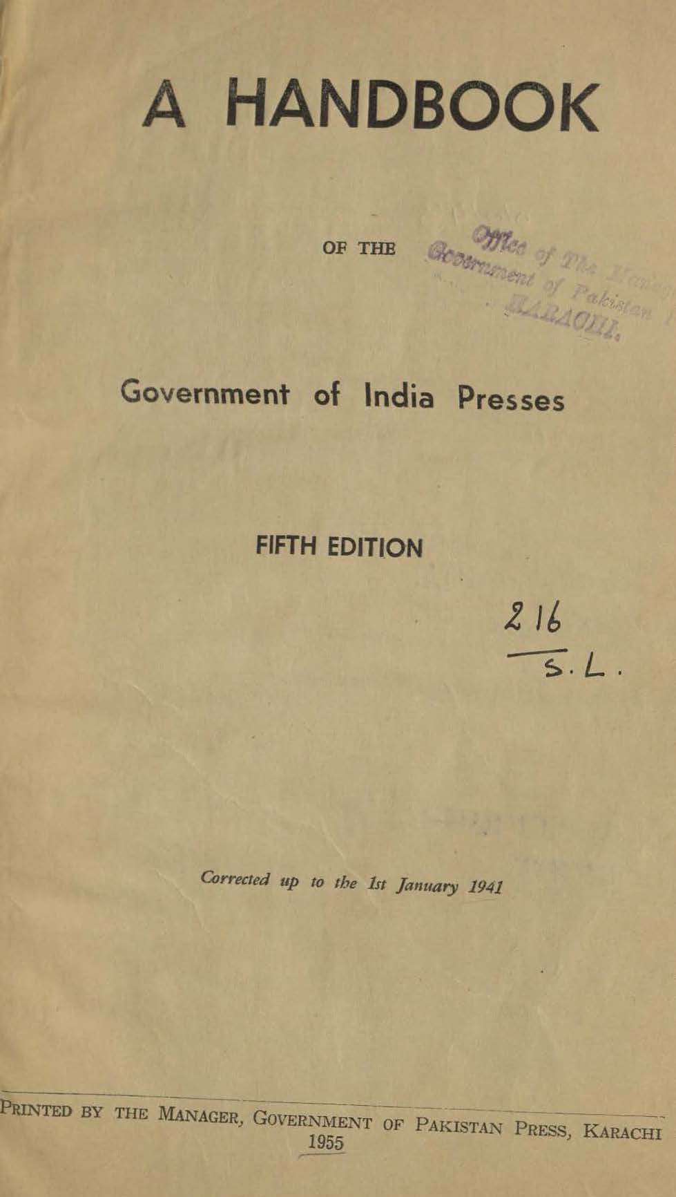 A Handbook of the Government of India Presses