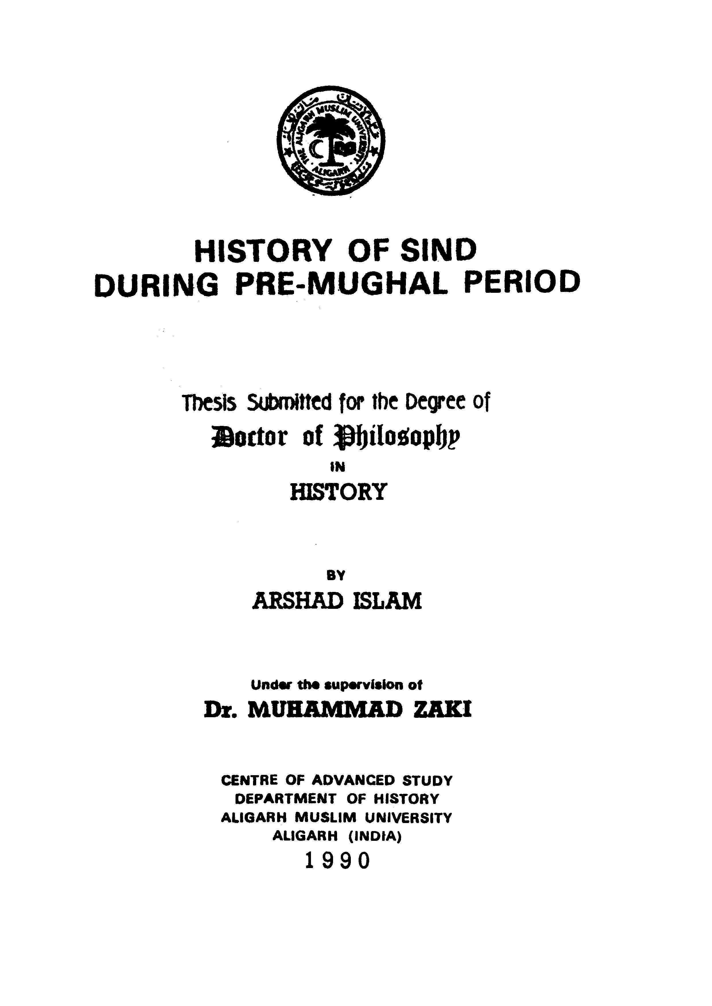 History of Sind durin pre-Mughal periods