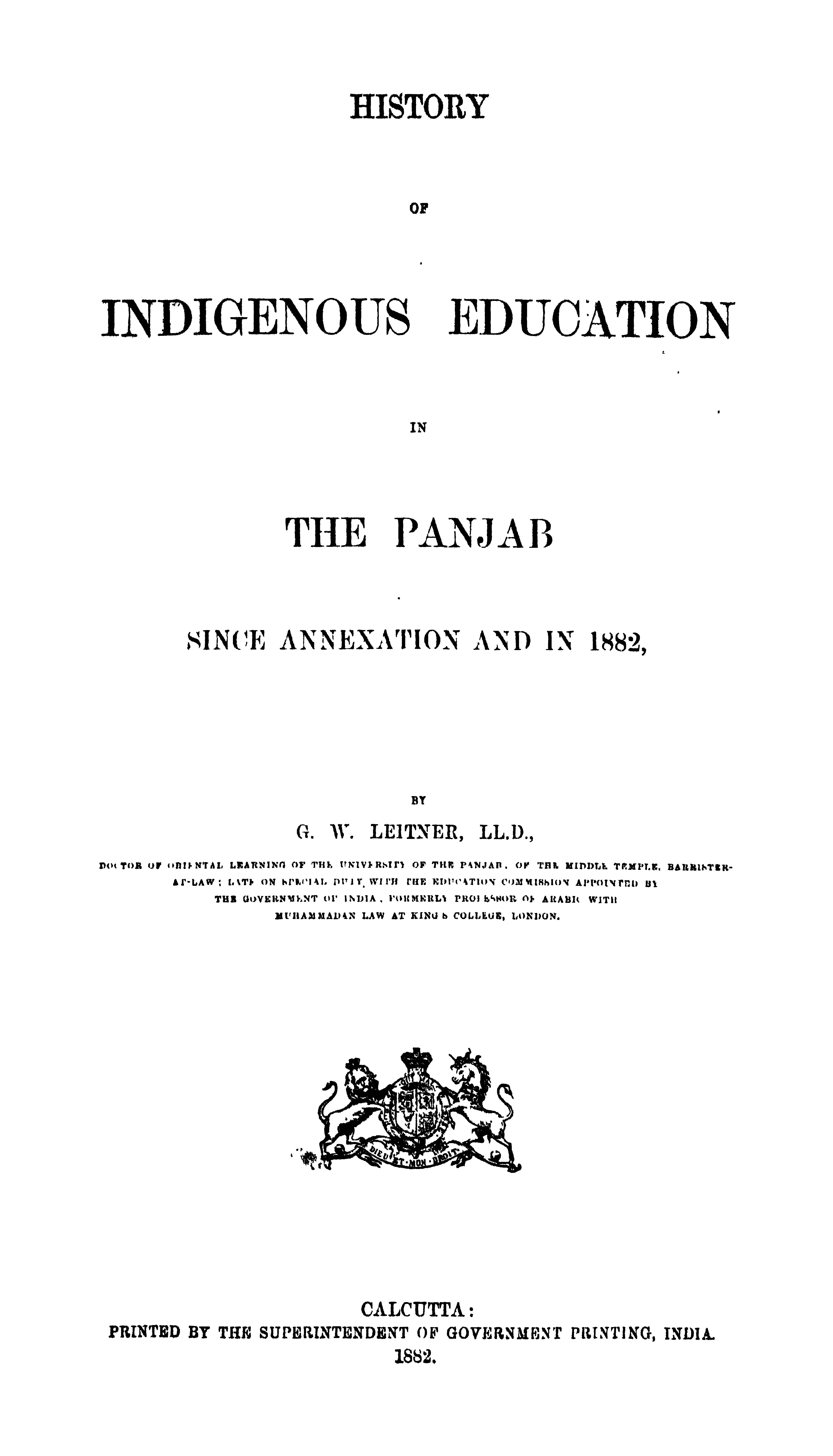 History of indigenous education in Punjab since annexation and in 1882