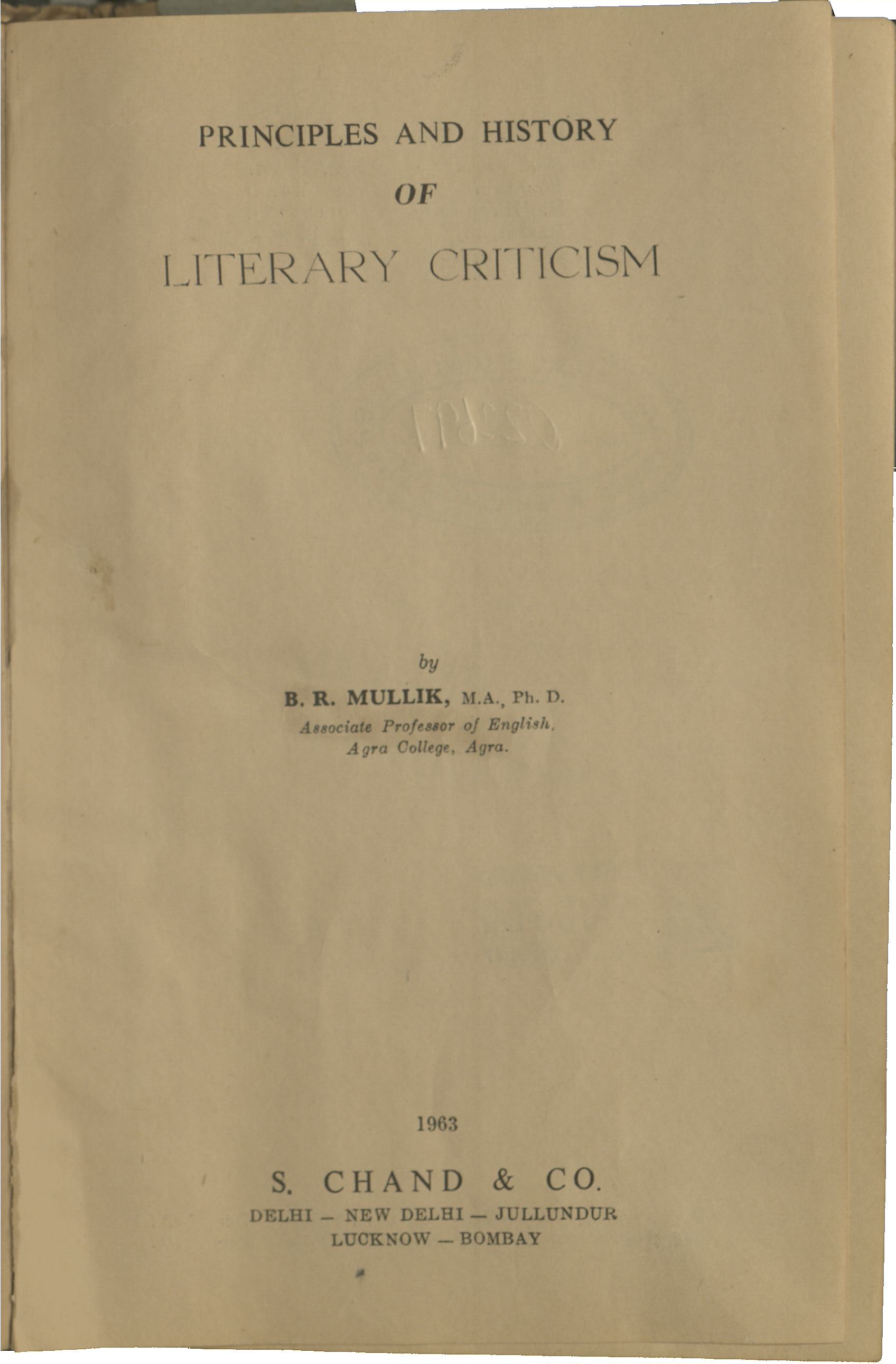 Principles and history of literary Criticism