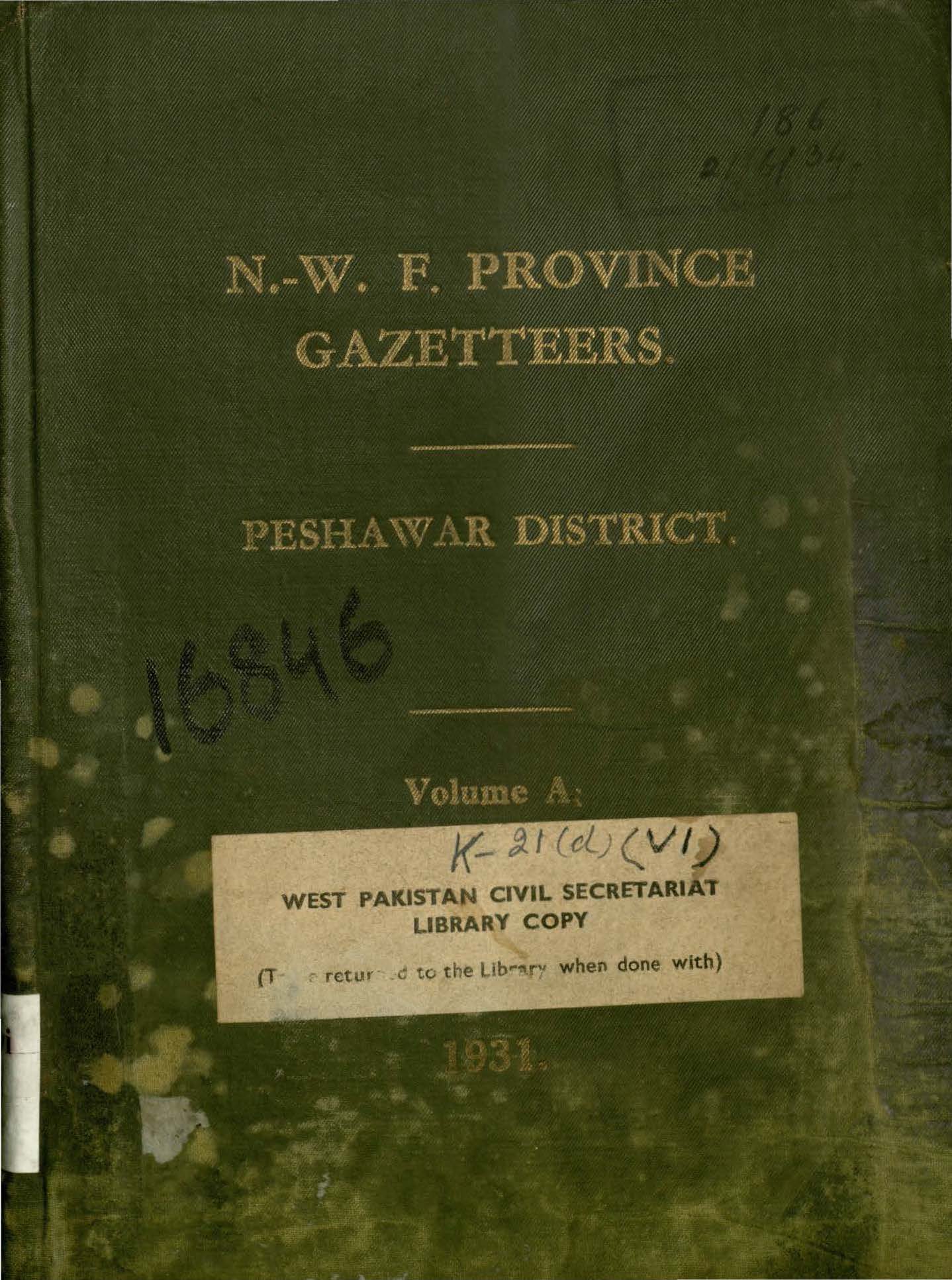 N.W.F. Province Gazetteer Peshawar District, Volume A, 1931