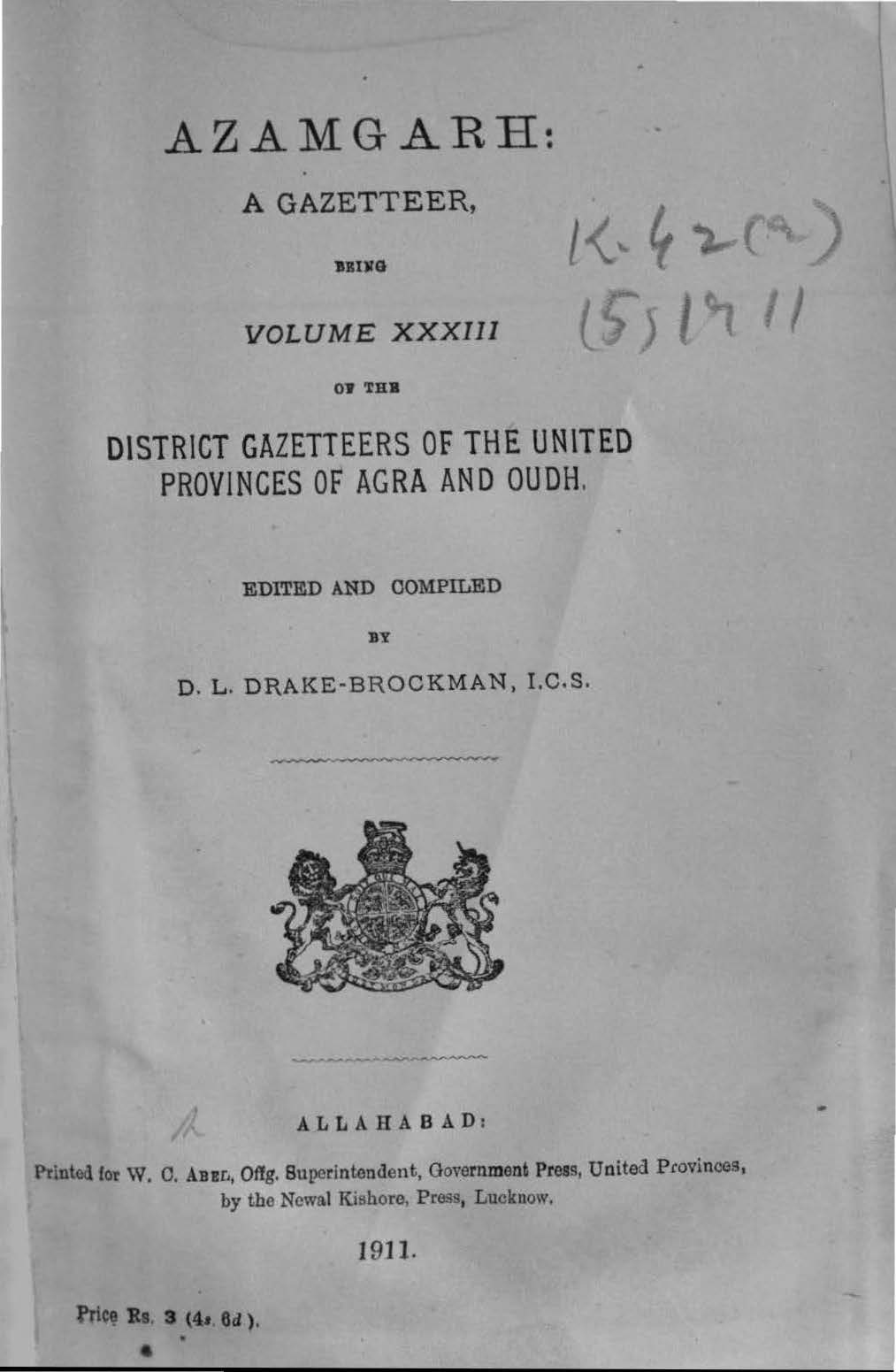 Azamgarh A Gazetteer Being Volume XXXIII of the District Gazetteers of the United Provinces of Agra and Oudh