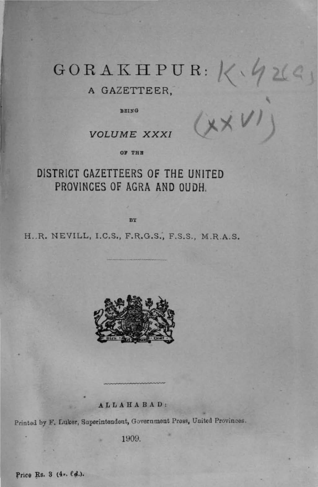 Gorakhpur A Gazetteer Being Volume XXXI of the District Gazetteers of the United Provinces of Agra and Oudh