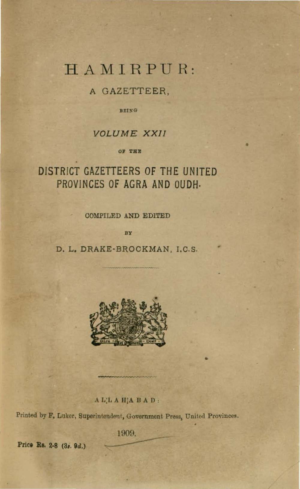 Hamirpur A Gazetteer Being Volume XXII of the District Gazetteers of the United Provinces of Agra and Oudh