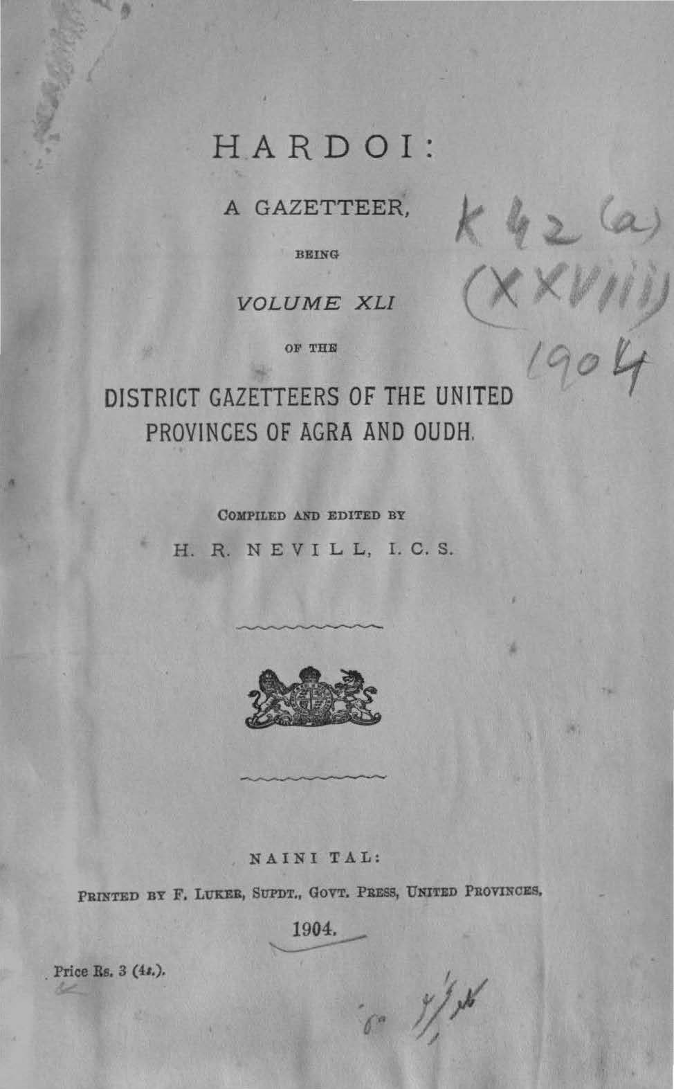 Hardoi A Gazetteer Being Volume XLI of the District Gazetteers of the United Provinces of Agra and Oudh