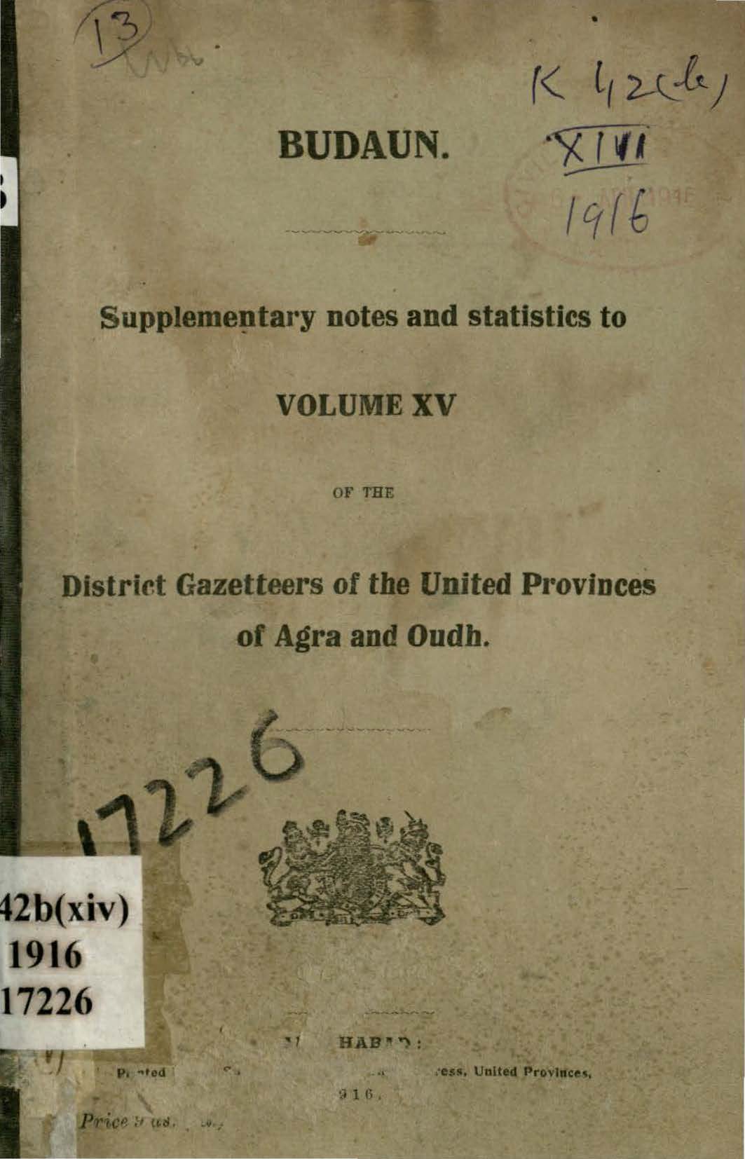 Bunaun Supplementary notes and Statistics to Volume XV of the District Gazetteers of the United Provinces of Agra and Oudh