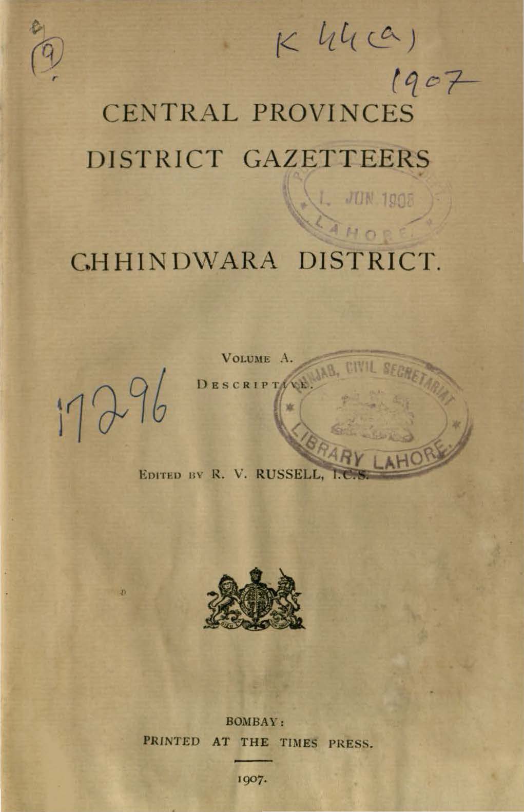 Central Provinces District Gazetteers Chhindwara District, Volume-A Descriptive 