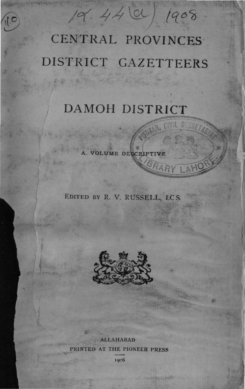 Central Provinces District Gazetteers Damoh District, Volume-A Descriptive 