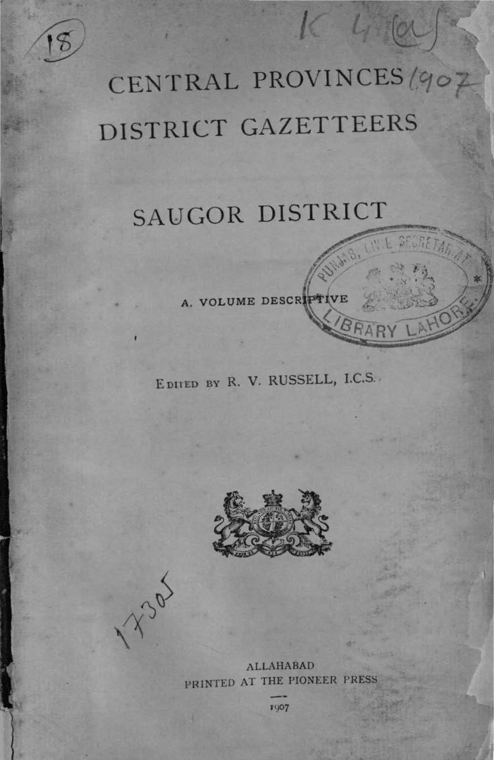 Central Provinces District Gazetteers Saugor District, Volume-A Descriptive 