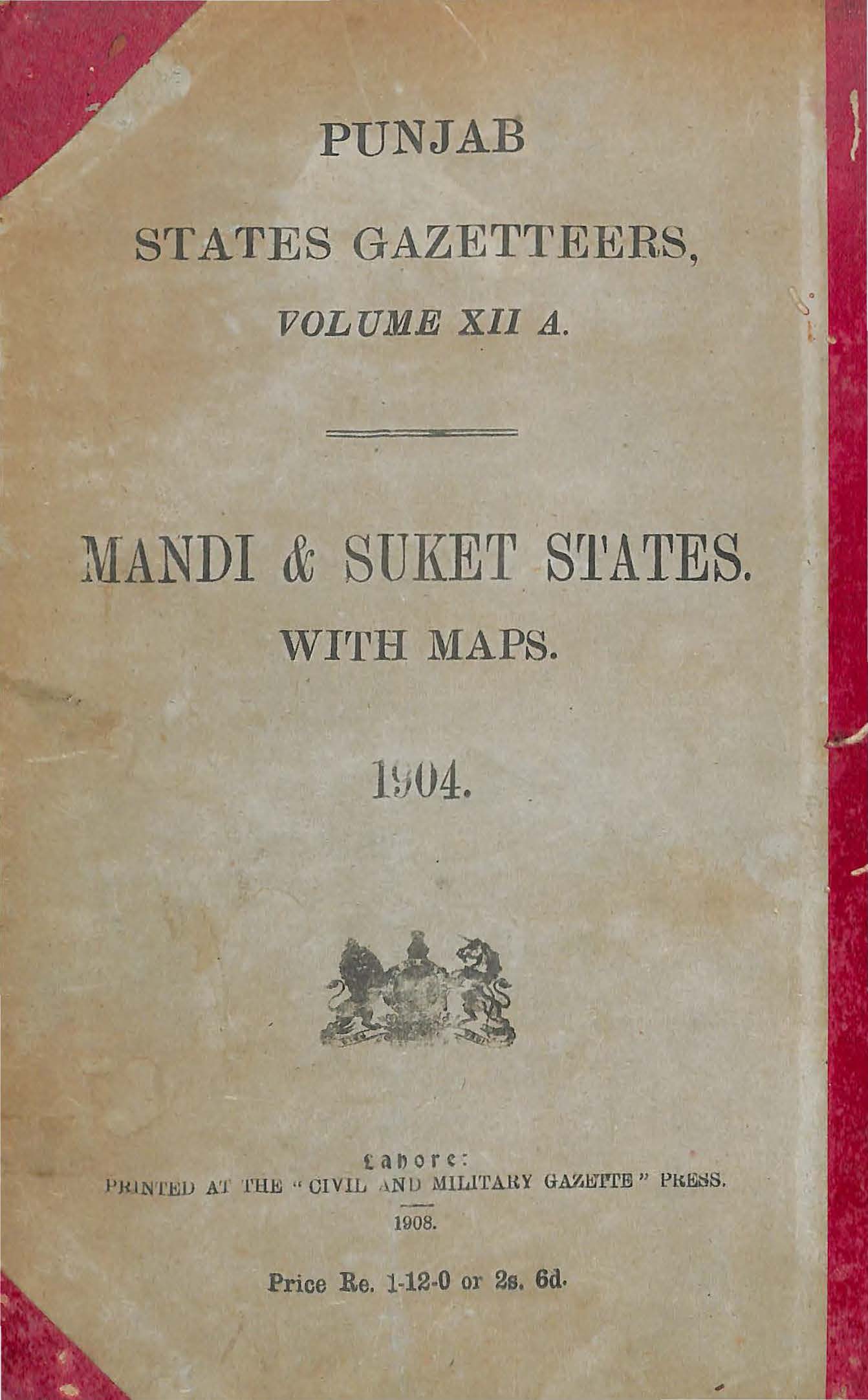 Punjab States Gazetteers Vol XII A, Mandi and Suket State, 1904