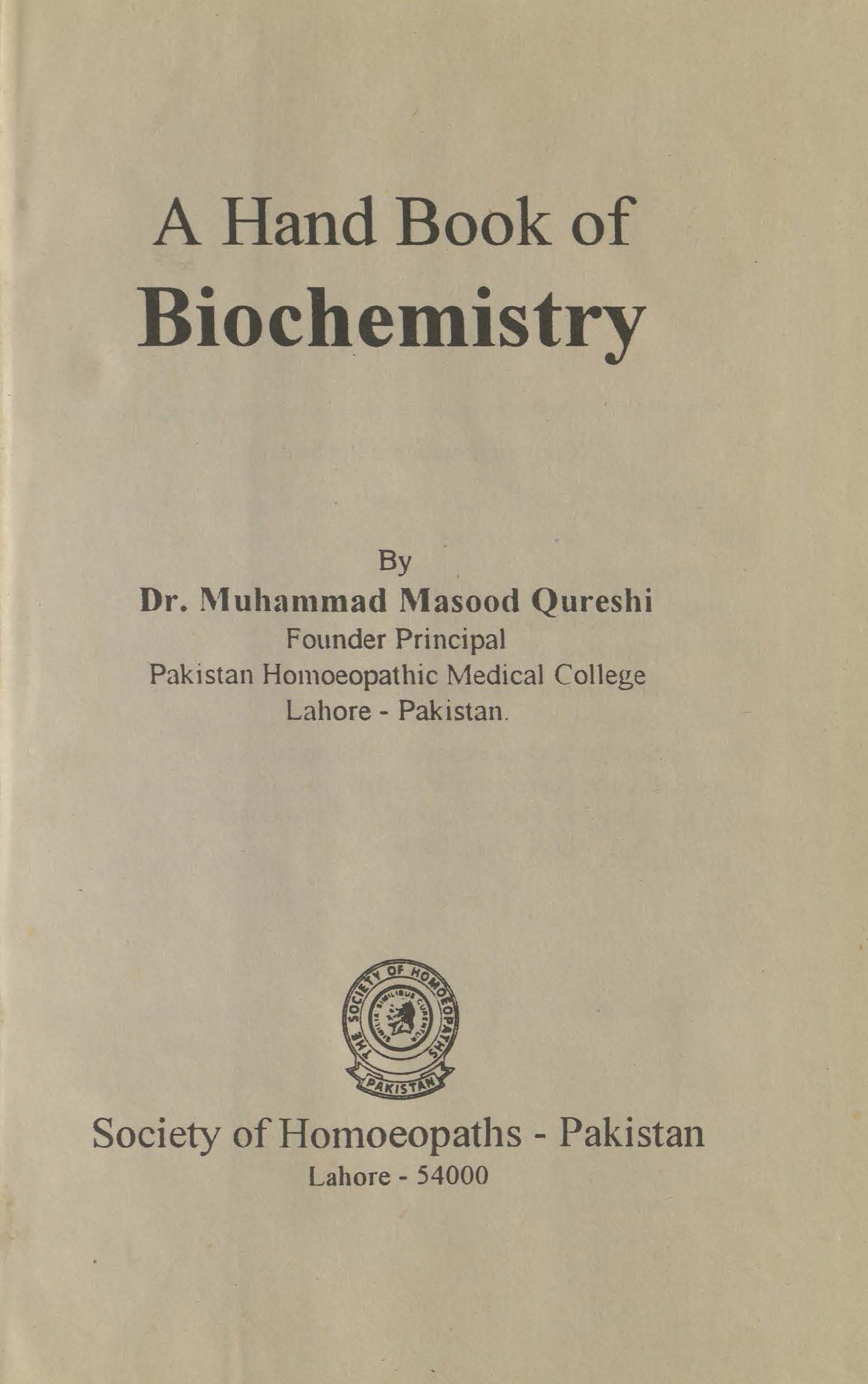 A Hand Book of Biochemistry