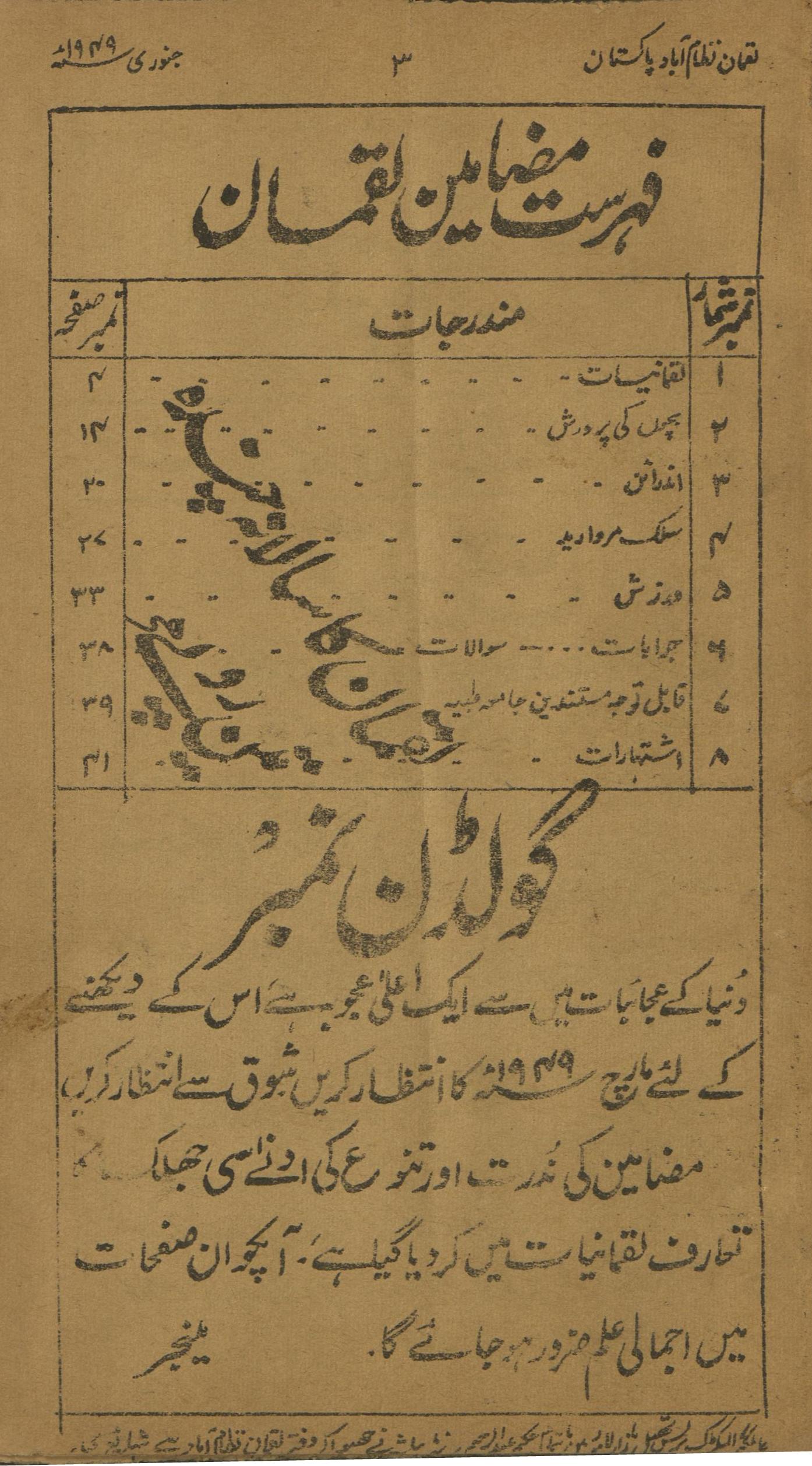 Māhnāmah Luqmān Janvarī 1948 | ماہنامہ لقمان جنوری 1948