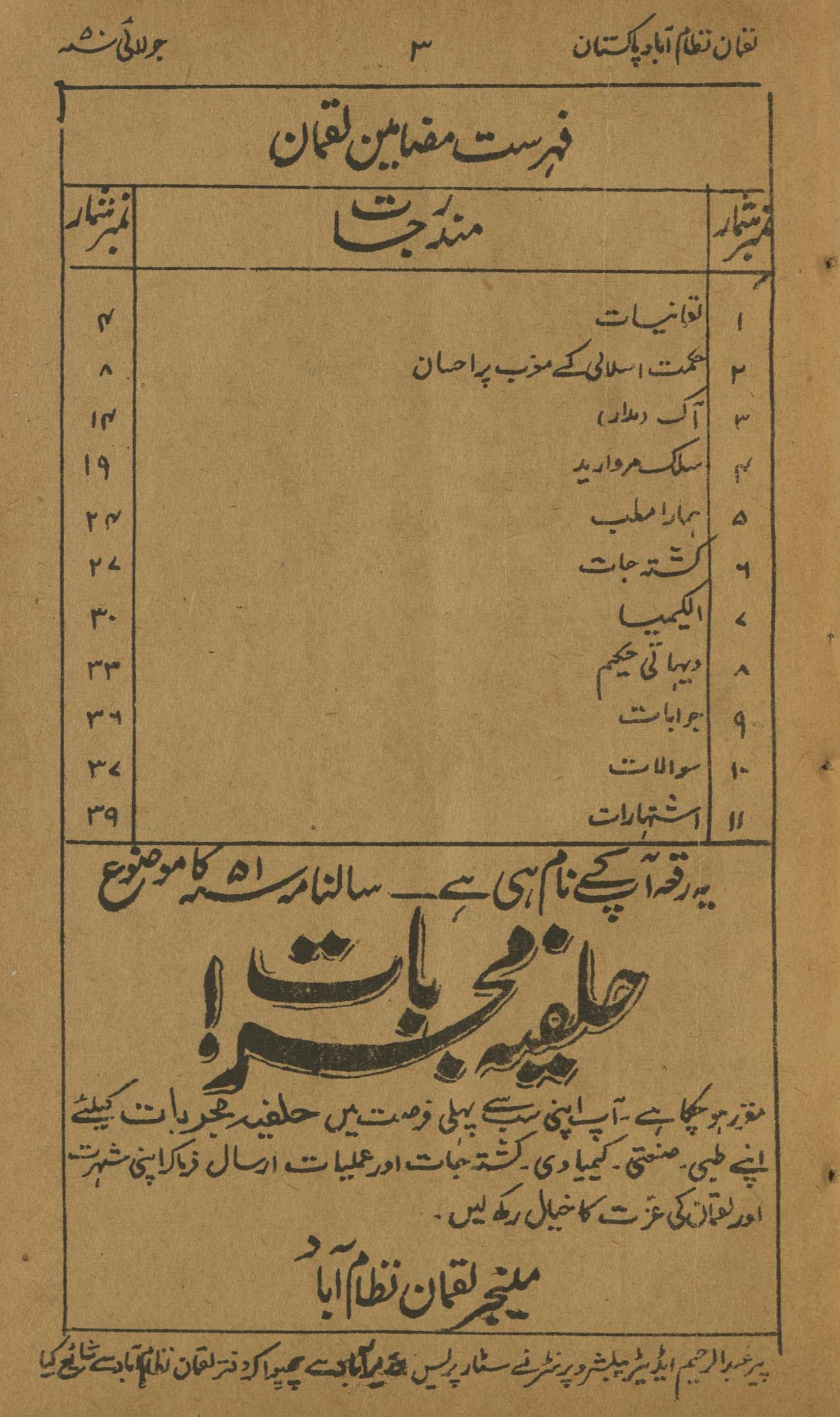 Māhnāmah Luqmān Jūlā'ī 1950 | ماہنامہ لقمان جولائی 1950