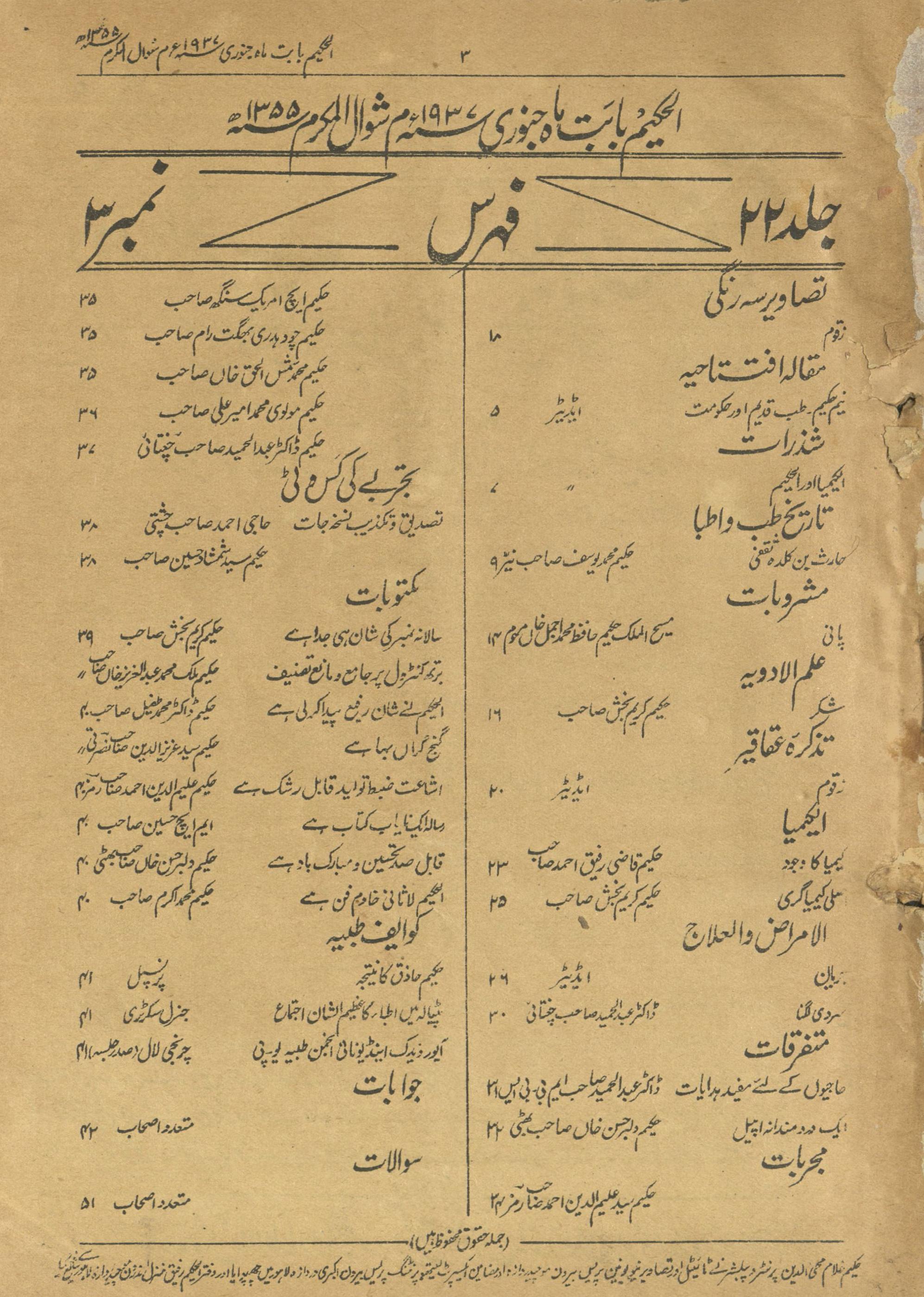 Māhnāmah al-Ḥakīm Janvarī 1937 | ماہنامہ الحکیم جنوری 1937