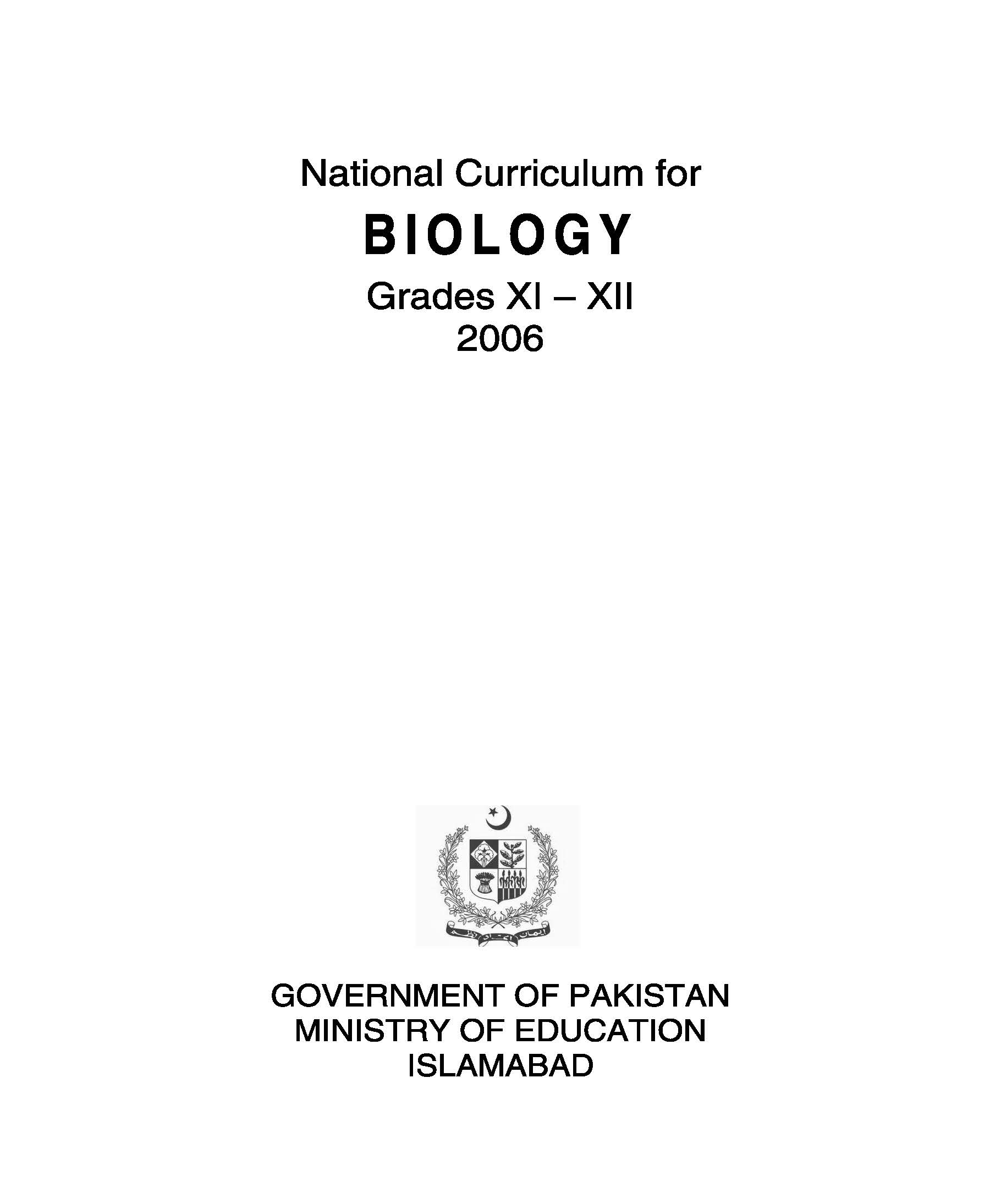 National Curriculum for Biology (Grade XI-XII)