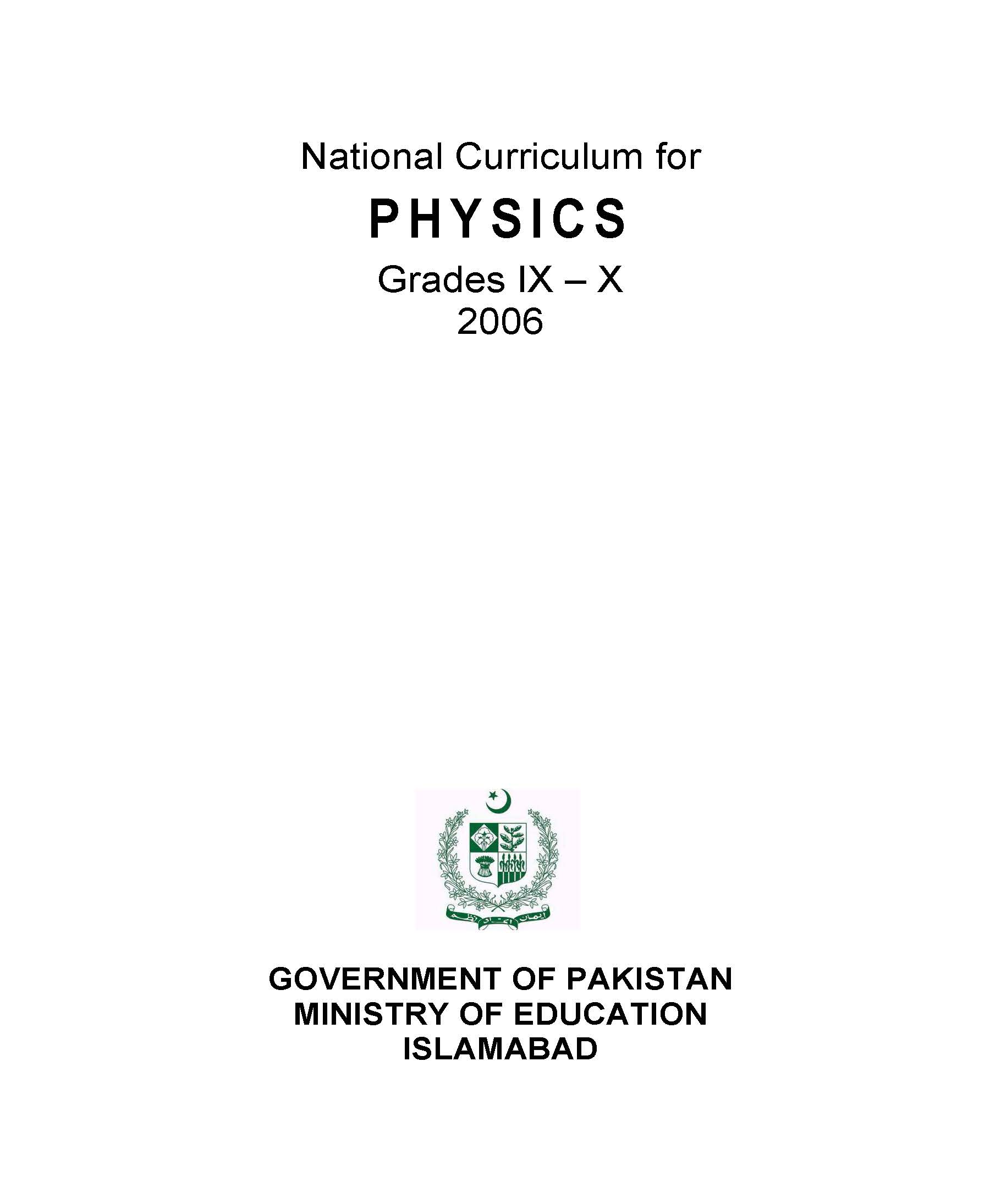 National Curriculum for Physics (Grade IX-X)