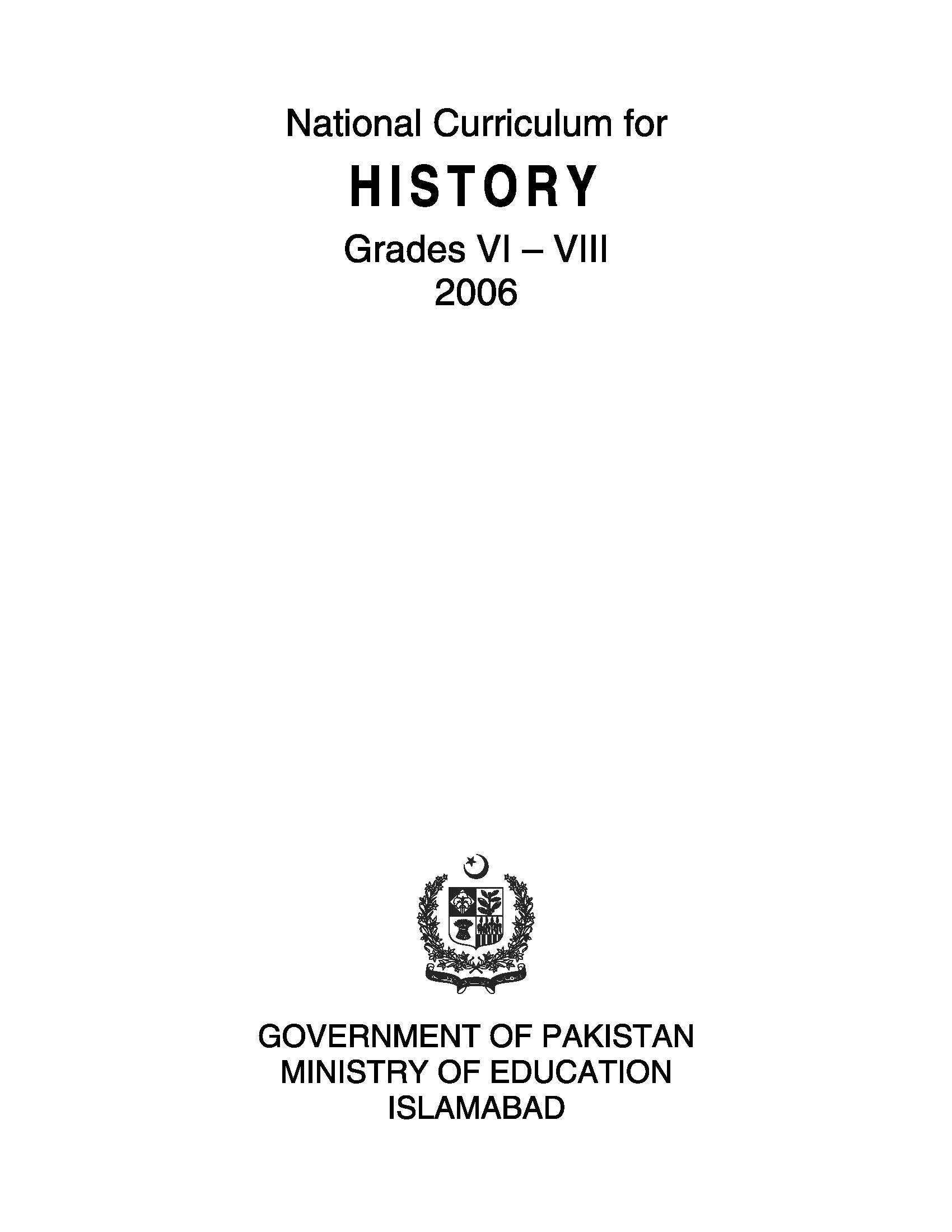 National Curriculum for History (Grade VI-VIII)