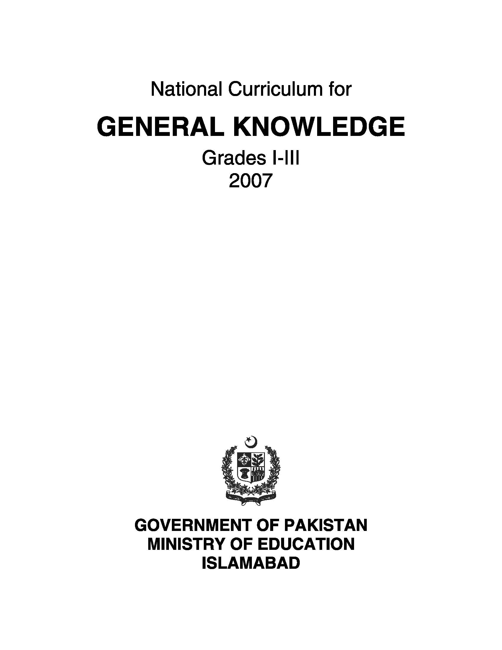 National Curriculum for General Knowledge (Grade I-III)